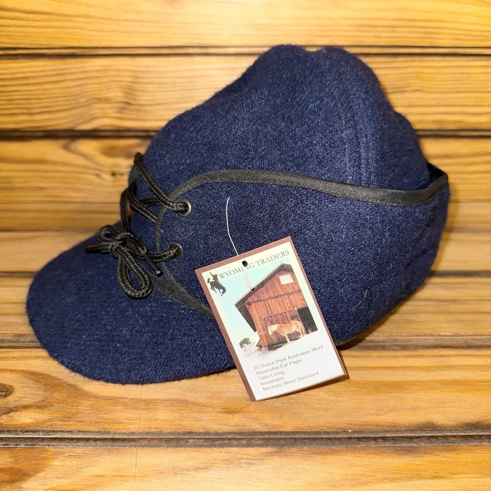 Wyoming Traders Mackenzie Wool‎ Hat Ear Flaps Australian Navy Size 7 Mens NEW